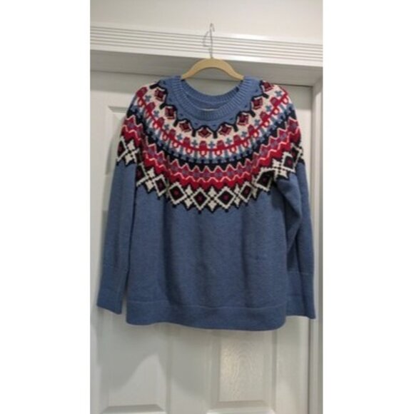 Chaps Sweater Women's Large Fair Isle Red White Blue Heritage Patriotic Cotton - Picture 1 of 14